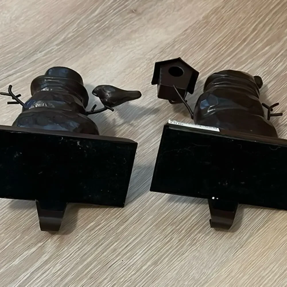 Bronze Snowman Stocking Hanger Set of 2 Bird Feeder